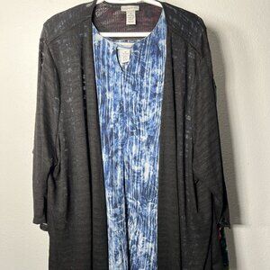Catherine's Coordinating Blue Tunic under Sheer Black Open Cardigan SZ 3X & 4X
